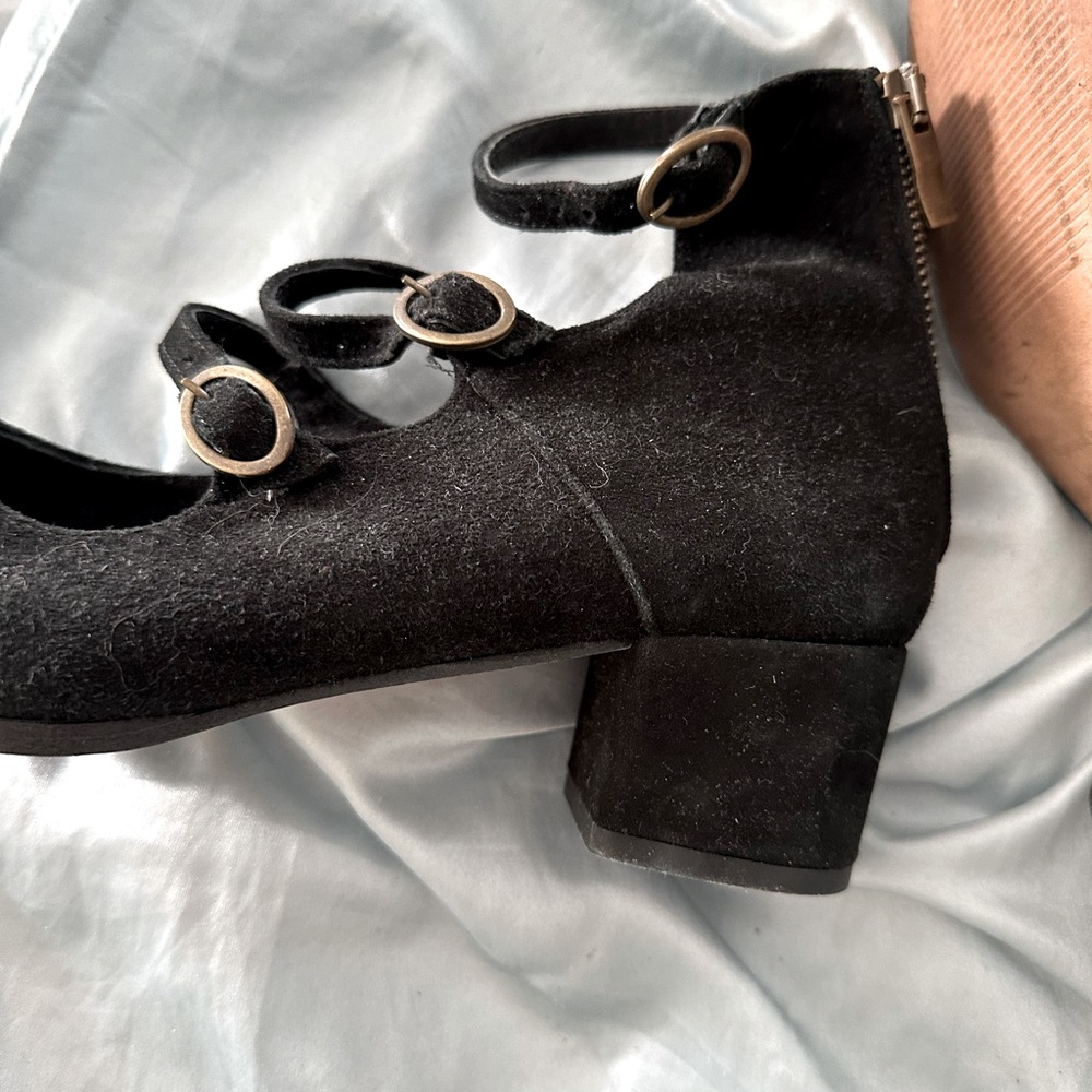Free People suede shoes with straps and block heel. Black, size 11. Very cool!